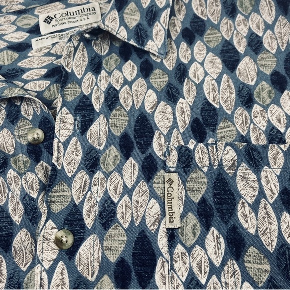 Columbia Linen Blend Shirt Mens XL Blue Leaf Print S/S Button Up Casual - Picture 3 of 10